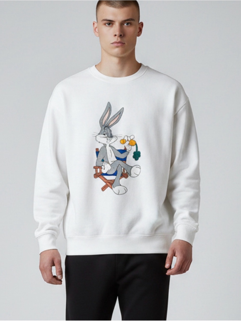 Vintage 90s Looney Toons Acme Bugs Bunny Crewneck Sweatshirt White Size L